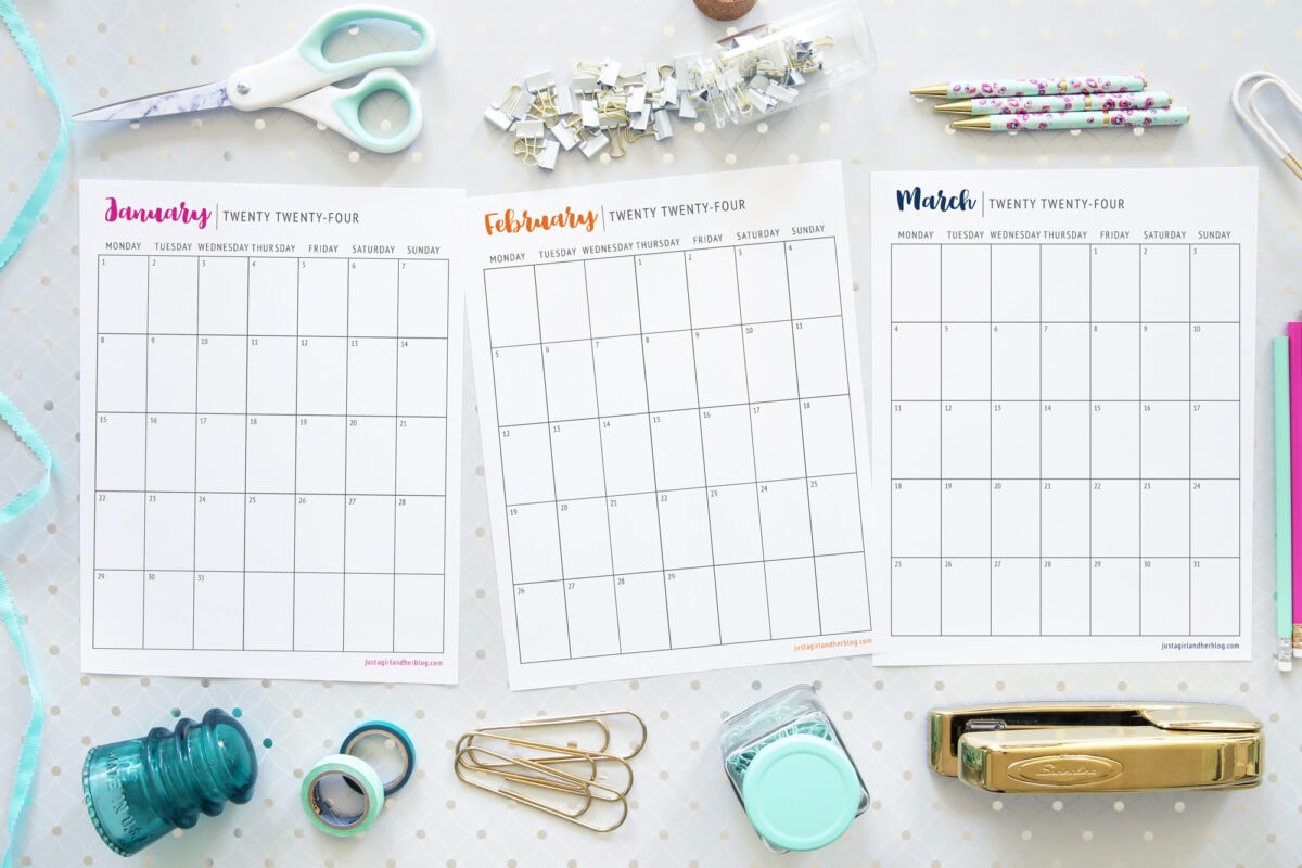 2024 Free Printable Calendars in Portrait Orientation