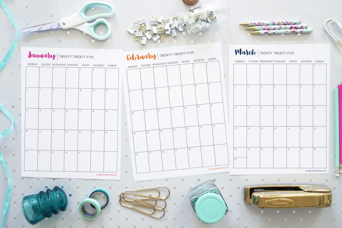 2025 Free Printable Calendars in Portrait Orientation