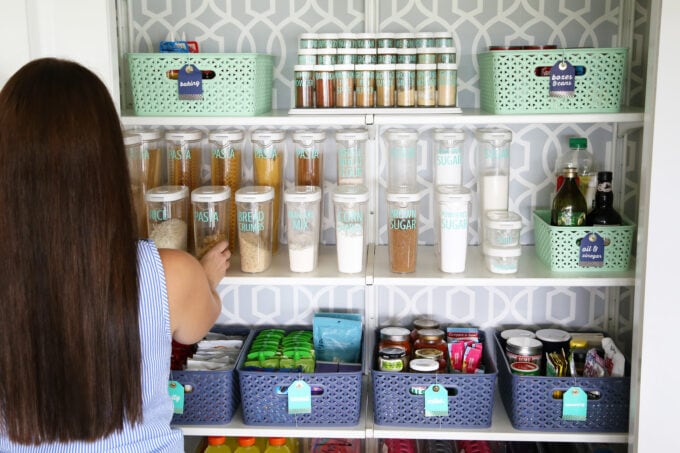 tidying up an organized pantry