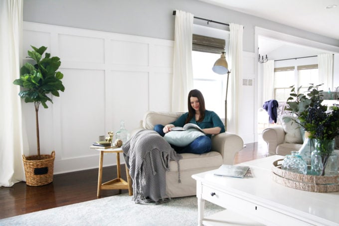 Reading in an Organized Living Room