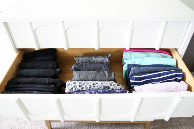 Home Organization - The KonMari Method of folding clothes helps us keep our dresser drawers neat, tidy, and uncluttered! filing method of clothes folding, declutter, decluttering, clothes organization, organizing clothes, kids' clothes organization, IKEA SKUBB boxes, Marie Kondo, The Life Changing Magic of Tidying Up