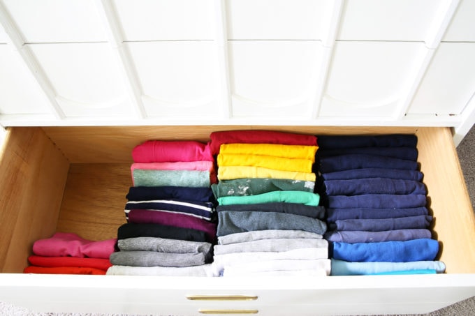 Decluttered Shirts Folded Using the Filing Method or KonMari Method