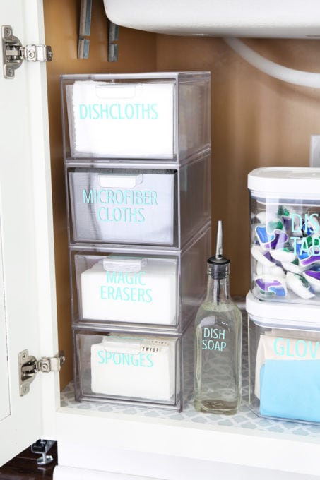 Acrylic Stacking Storage Drawers Used to Organize the Area Under the Kitchen Sink