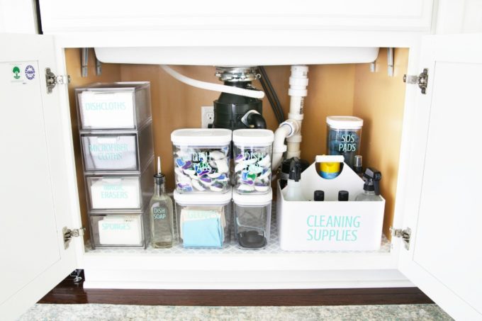 Cleaning Supplies Organized Under the Kitchen Sink