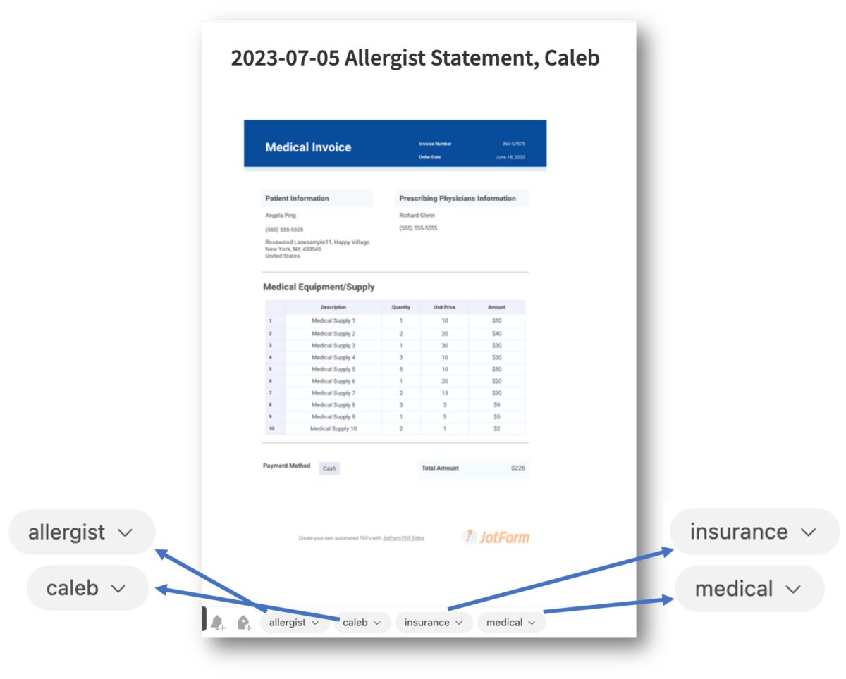 An Allergist Statement in Evernote with Tags