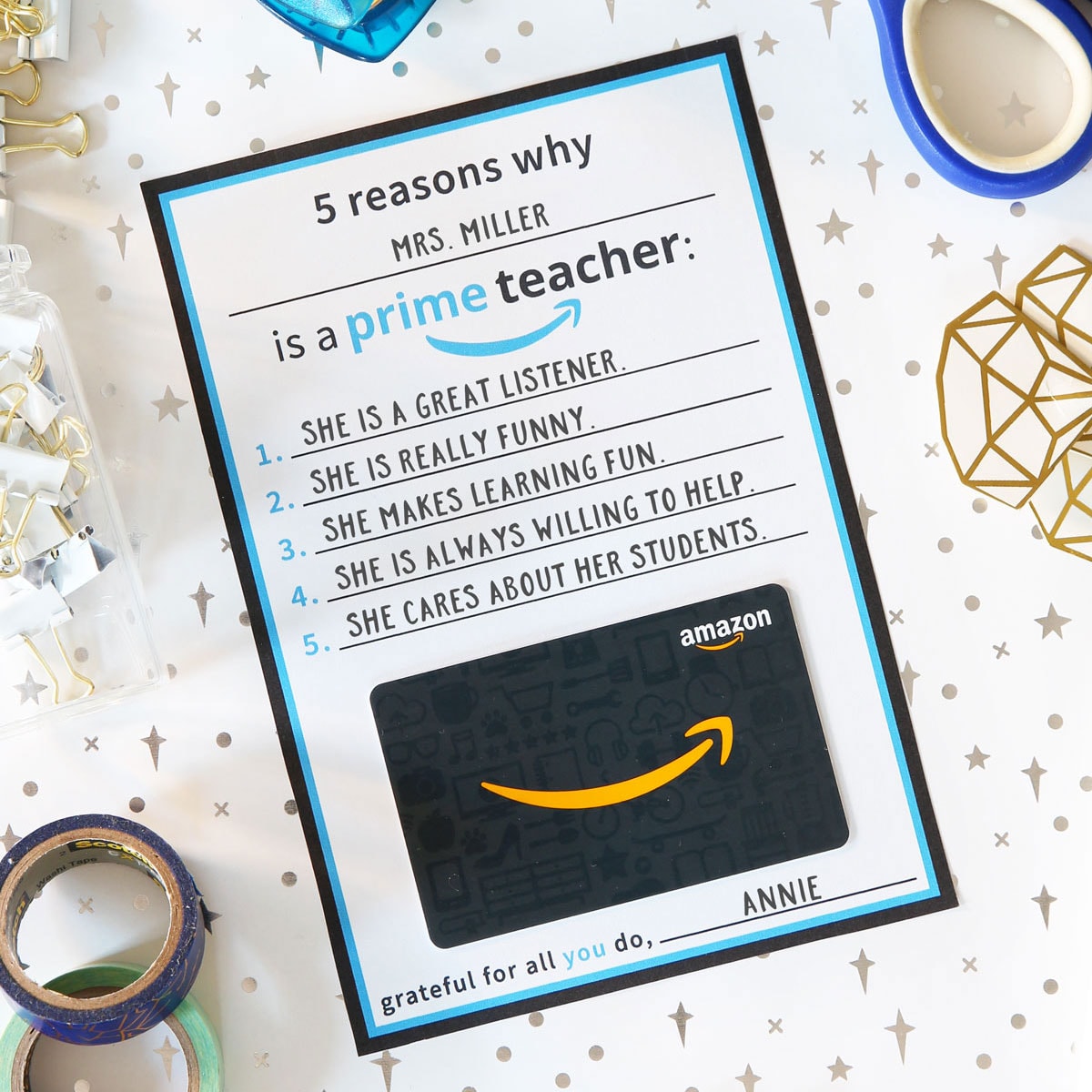 Amazon Teacher Gift Idea with Free Printable Gift Card Holder