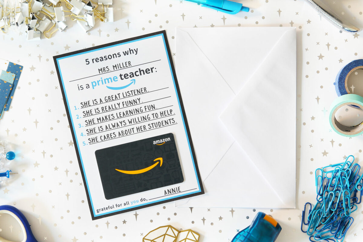 Amazon Teacher Gift Printable with Envelope