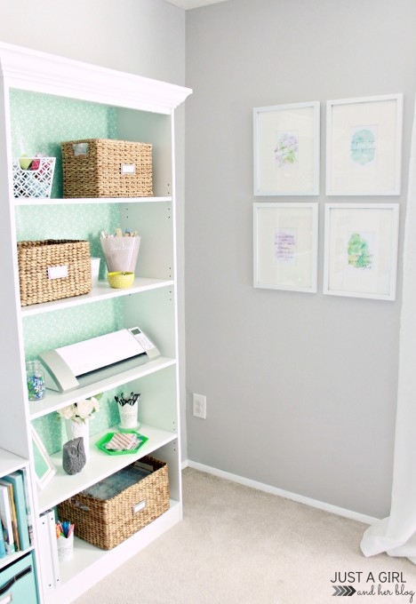 new storage shelves with office supplies