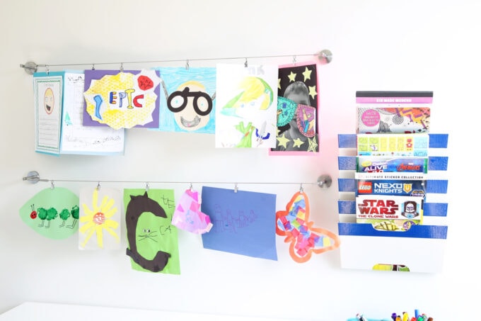 Art display in kids' playroom