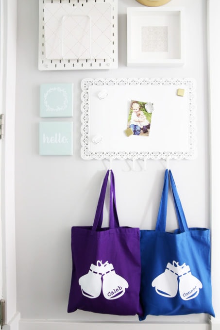 Custom Canvas Tote Bags Hanging in Entry