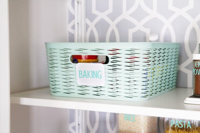 Labeled bin holding baking items