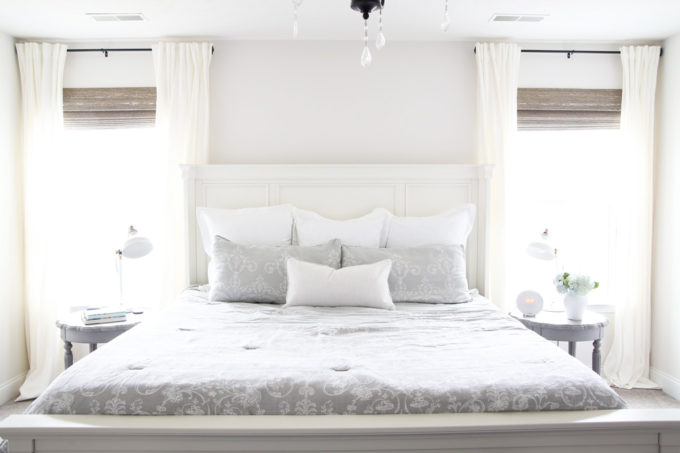 White Bedroom with a Gray Comforter