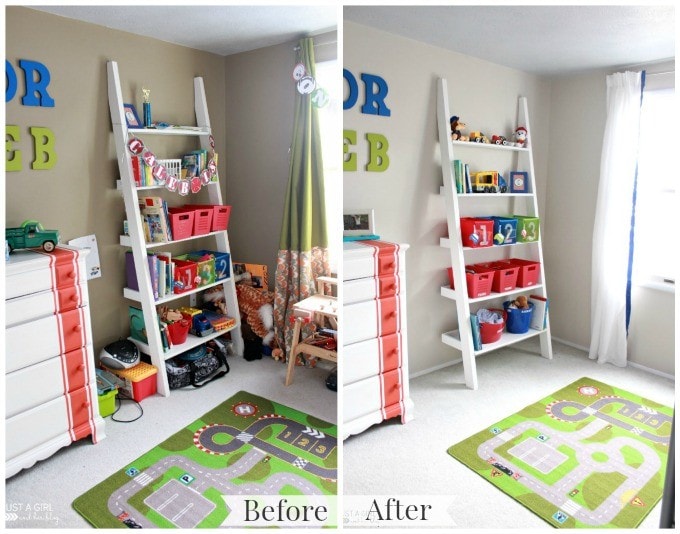 before and after decluttering the kids' rooms