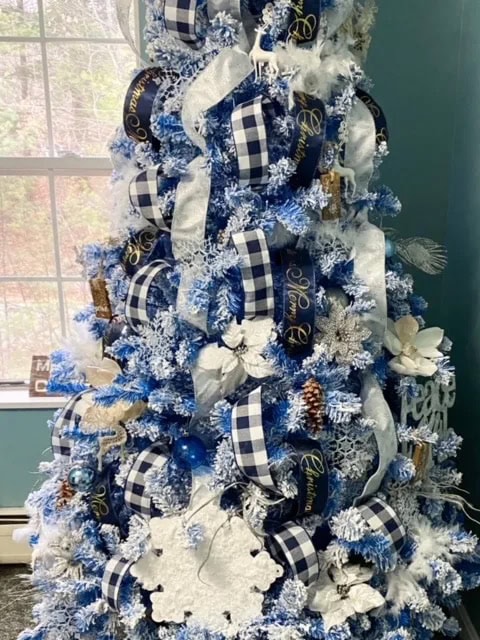 Blue flocked Christmas tree from Our Crafty Mom