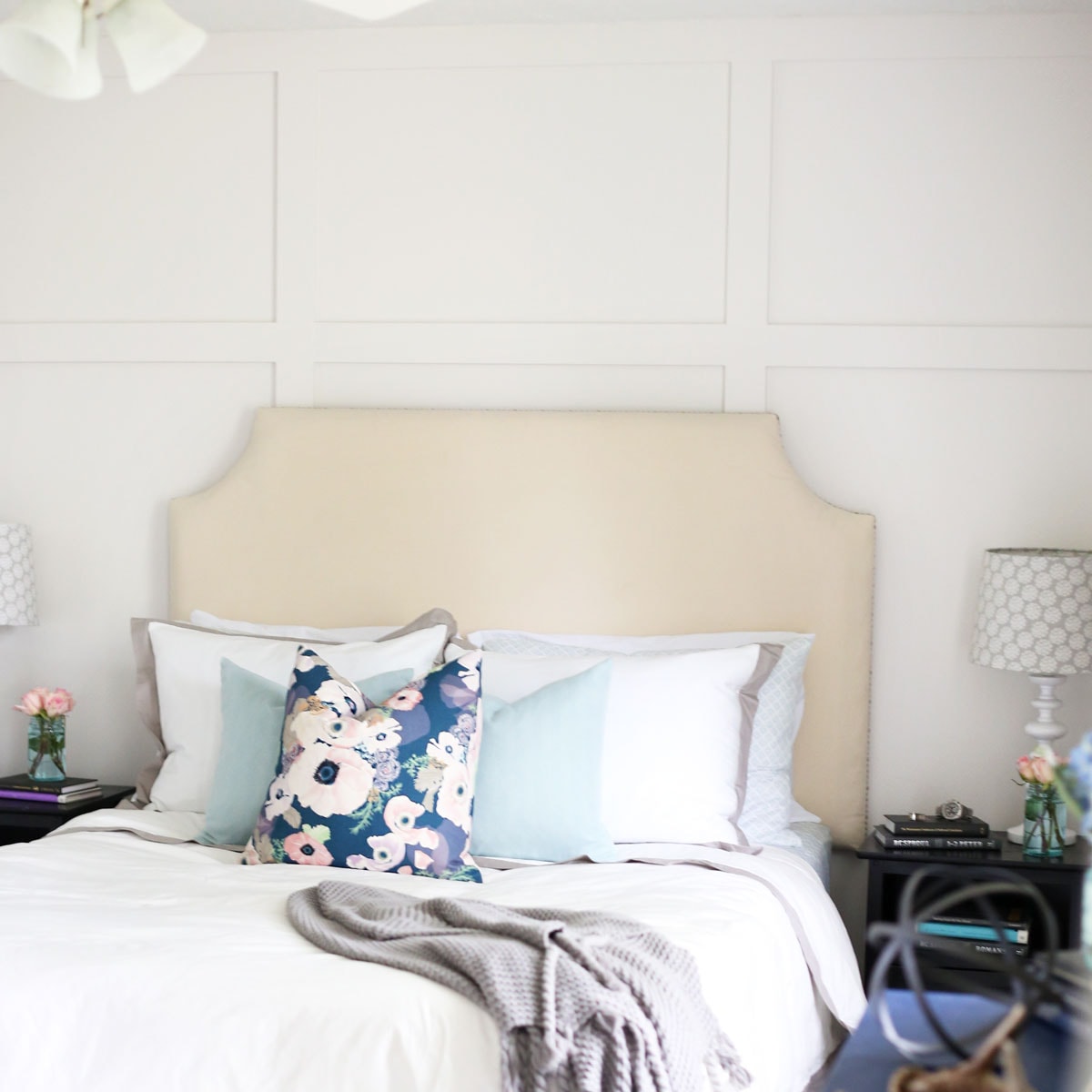 White Board and Batten Accent Wall in a Primary Bedroom