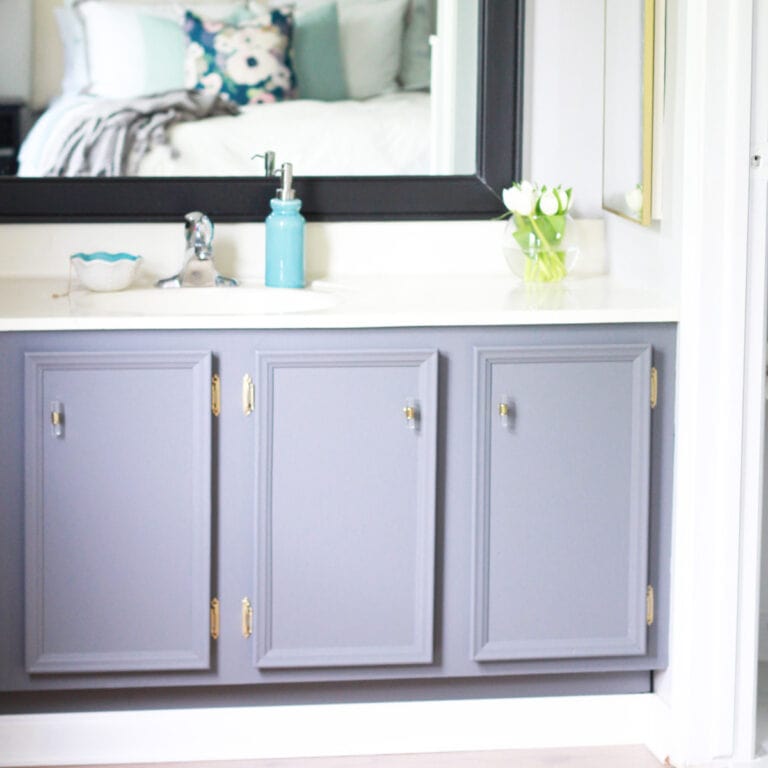 Builder-Grade Vanity Painted Gray with Gold and Acrylic Hardware