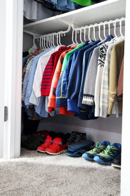 Kids' closet with matching hangers