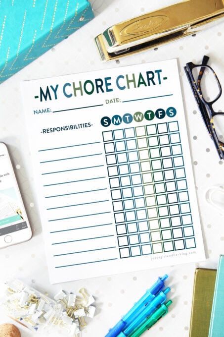 Chore Chart with a Blue and Green Color Scheme