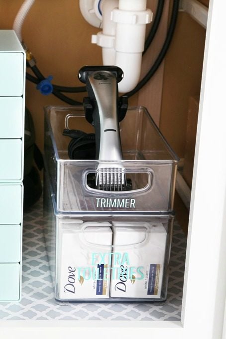 Clear Acrylic Storage Bins to Organize a Bathroom Vanity