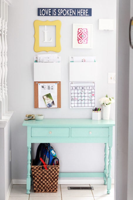 Brightly Colored Command Center in a Townhouse Entry