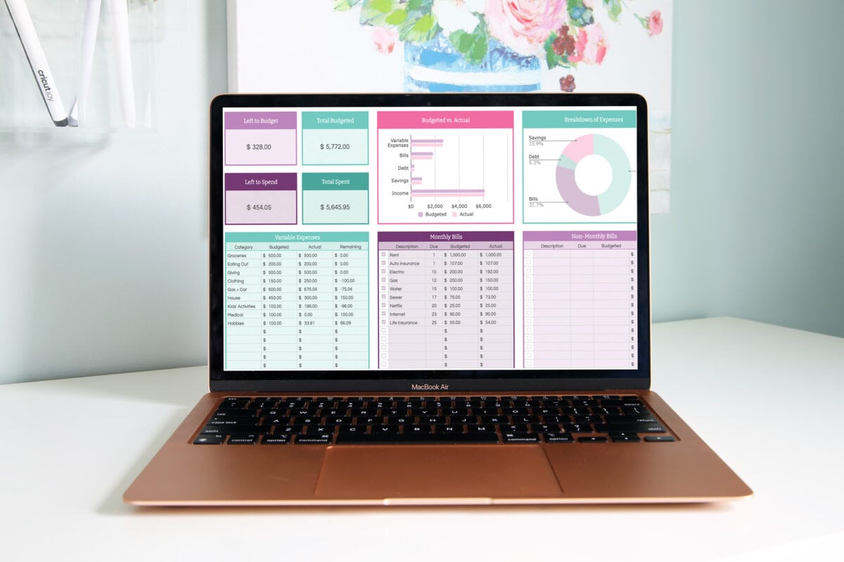 Laptop Computer Showing a Budgeting Spreadsheet