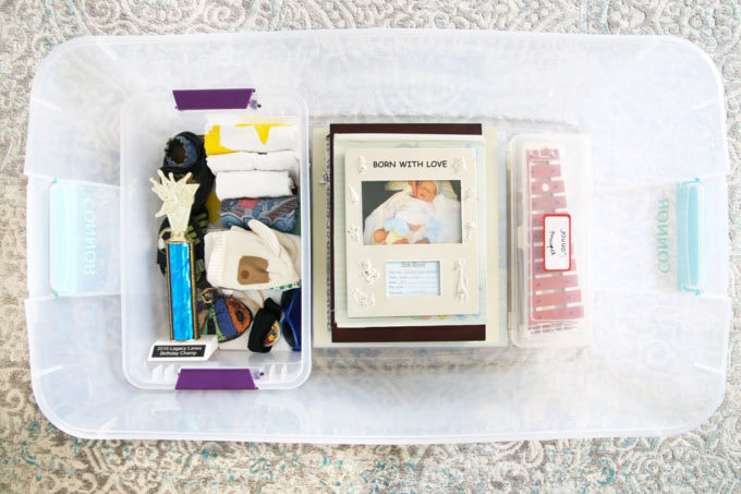 Children's Sentimental Items in an Organized Bin