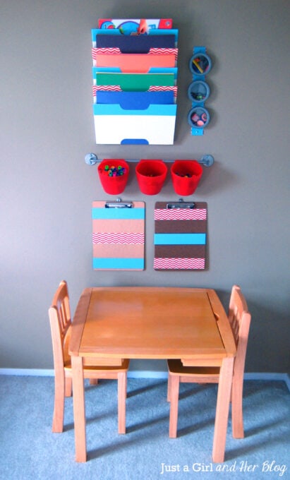 kids' art station using vertical wall space