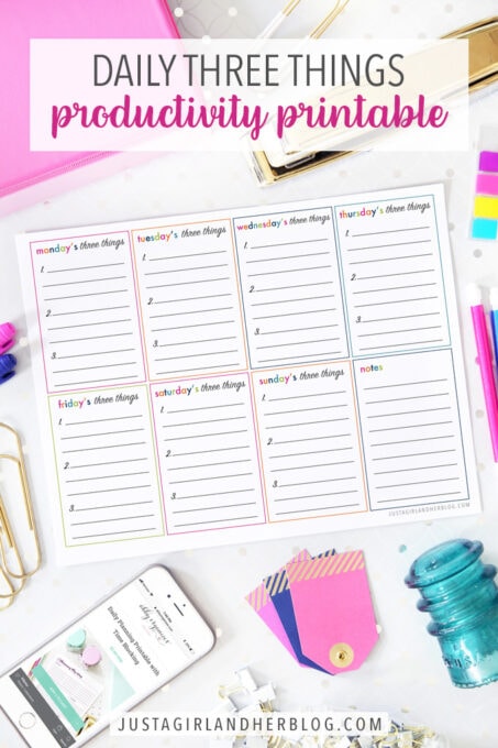 Daily Three Things Productivity Printable