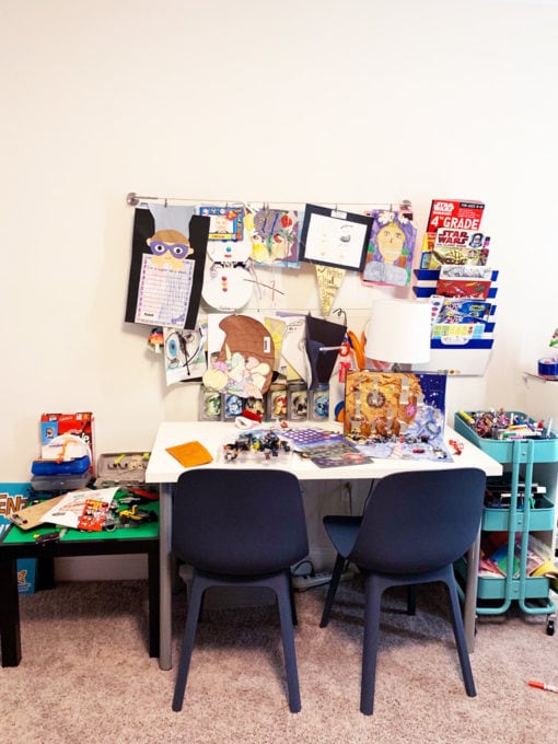 Messy Craft Area Before Decluttering the Playroom