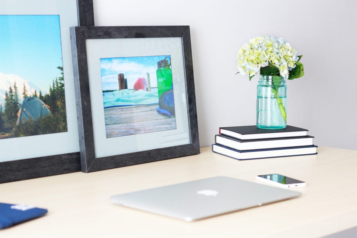 Desk with Laptop Computer and Phone