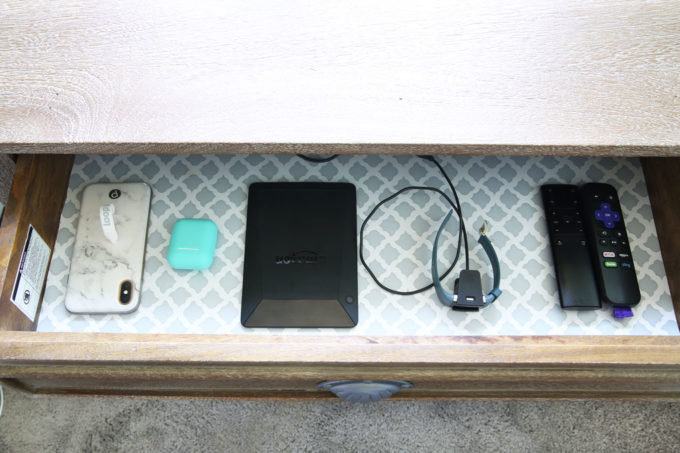 Electronic devices in nightstand drawer