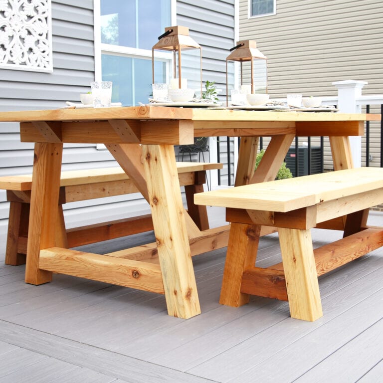 DIY Farmhouse Table and Benches, Truss Beam Style