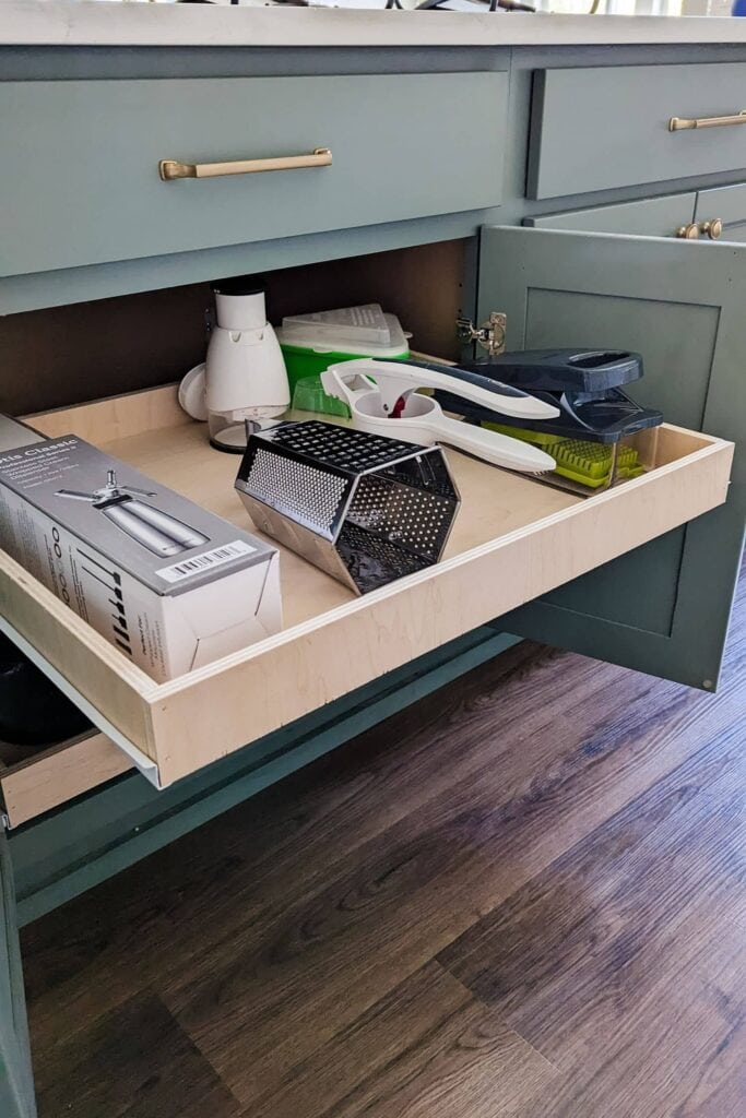 Pull out cabinet drawer in kitchen