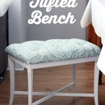 DIY Tufted Bench with White Legs and Aqua Patterned Fabric