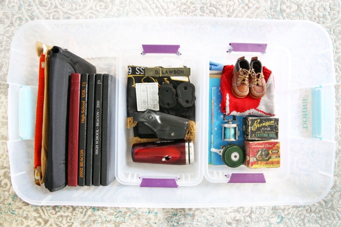 Bin of Organized Sentimental Items, Yearbooks, Childhood Mementos