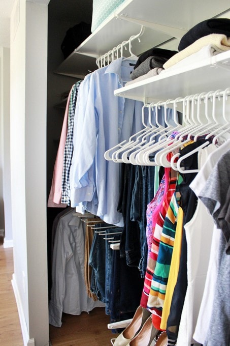 Love how they really maximized space in this small master closet! It doesn't even look cluttered! I need to try this!