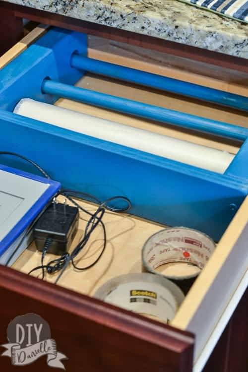 Build your own DIY drawer organizer to hold plastic wrap, aluminum foil, and more.