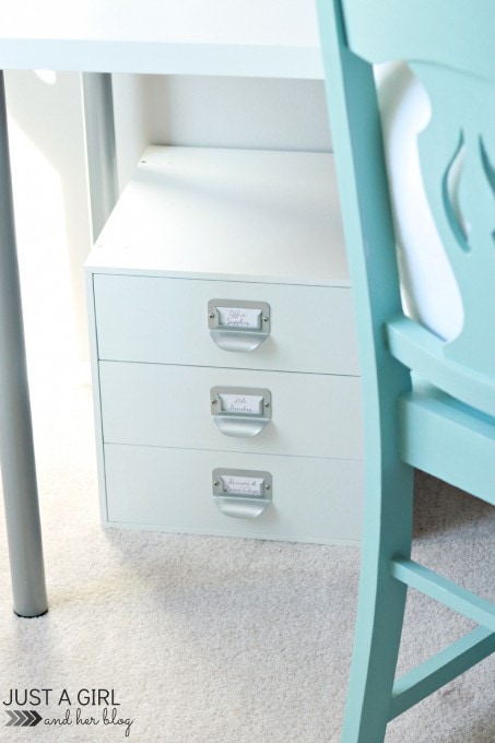 close up of the storage container under the desk