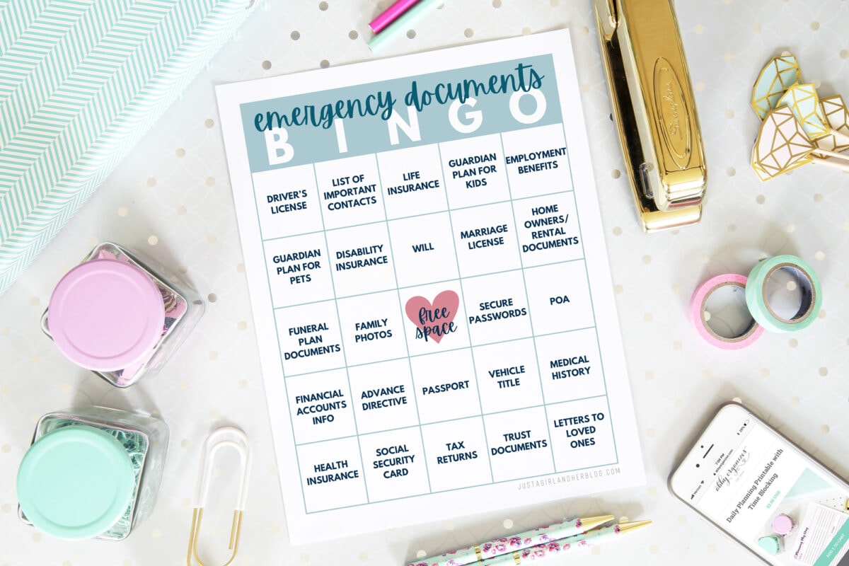 Emergency Documents Bingo Free Printable