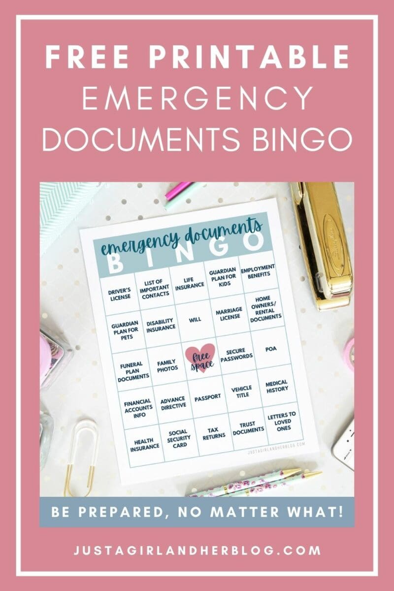 Free Printable Emergency Documents Bingo