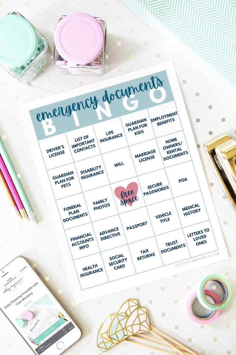 Emergency Documents Bingo Card to Help You Get Organized for Unforeseen Events