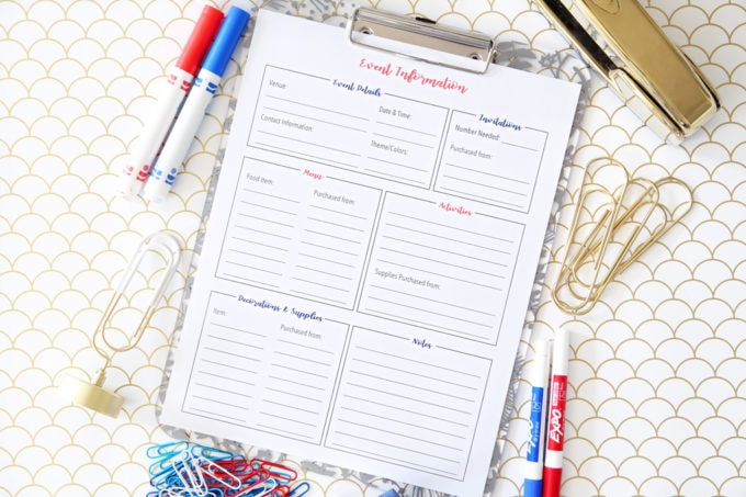 Red, White, and Blue Party Planning Printable; Organize the Event Information for Your Next Party