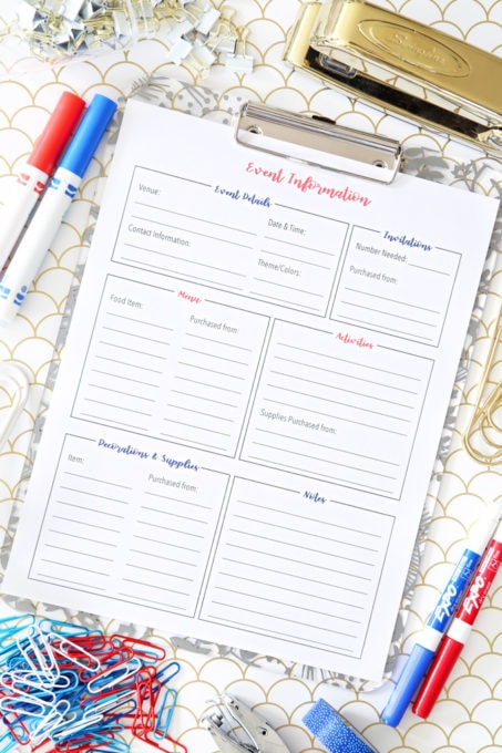 Patriotic Party Planning Printable for Organizing Event Information