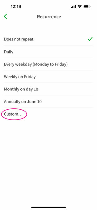 Setting up a custom recurring task in Evernote