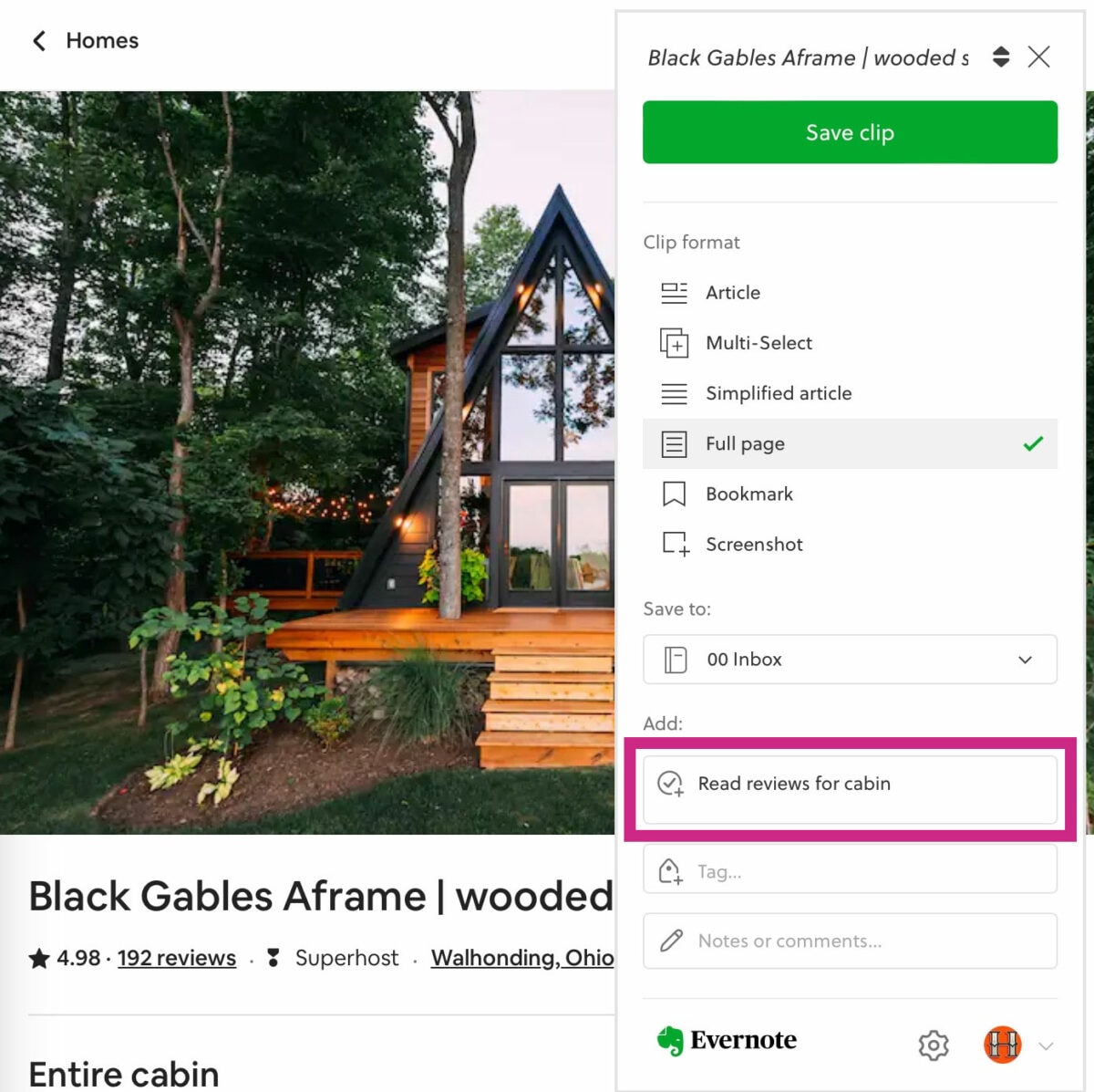 Evernote Tasks in Evernote Web Clipper