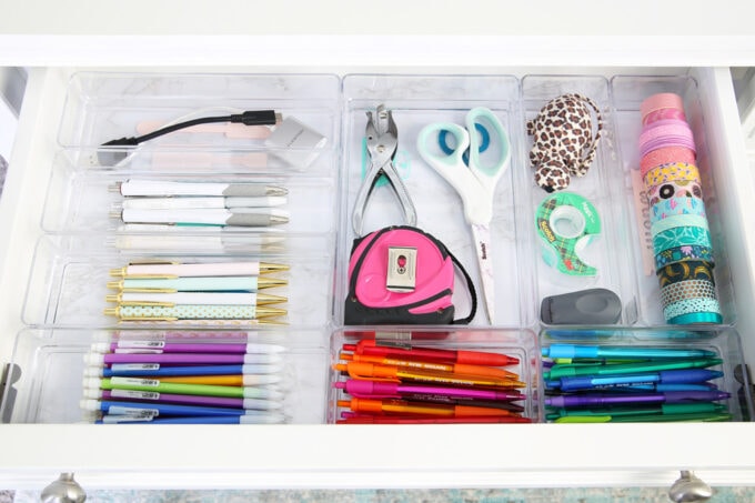 Organized Desk Drawer with Tidy Office Supplies