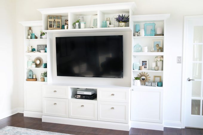 custom entertainment system that is decorated