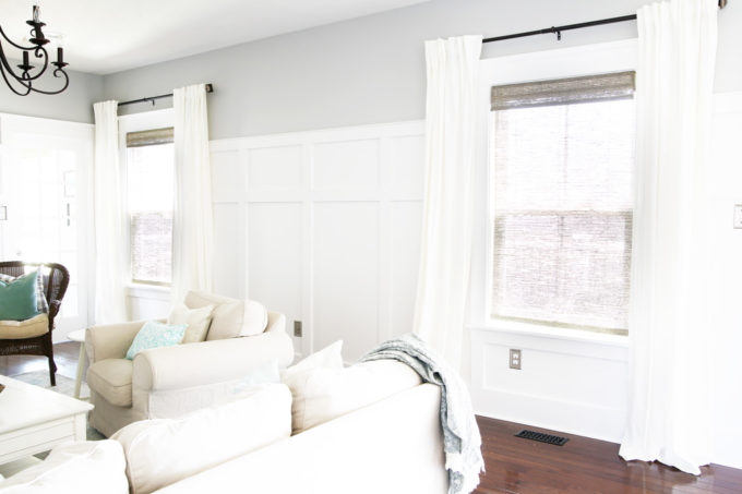 Living Room with Board and Batten and Craftsman Style Window Trim