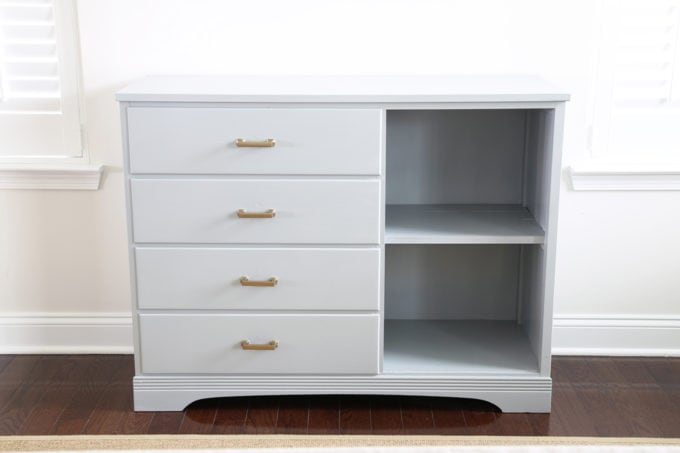 the finished DIY sideboard after adding the drawers and shelf back