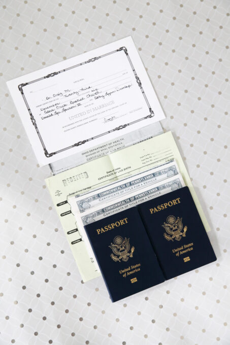 Passports, birth certificates, and marriage certificate